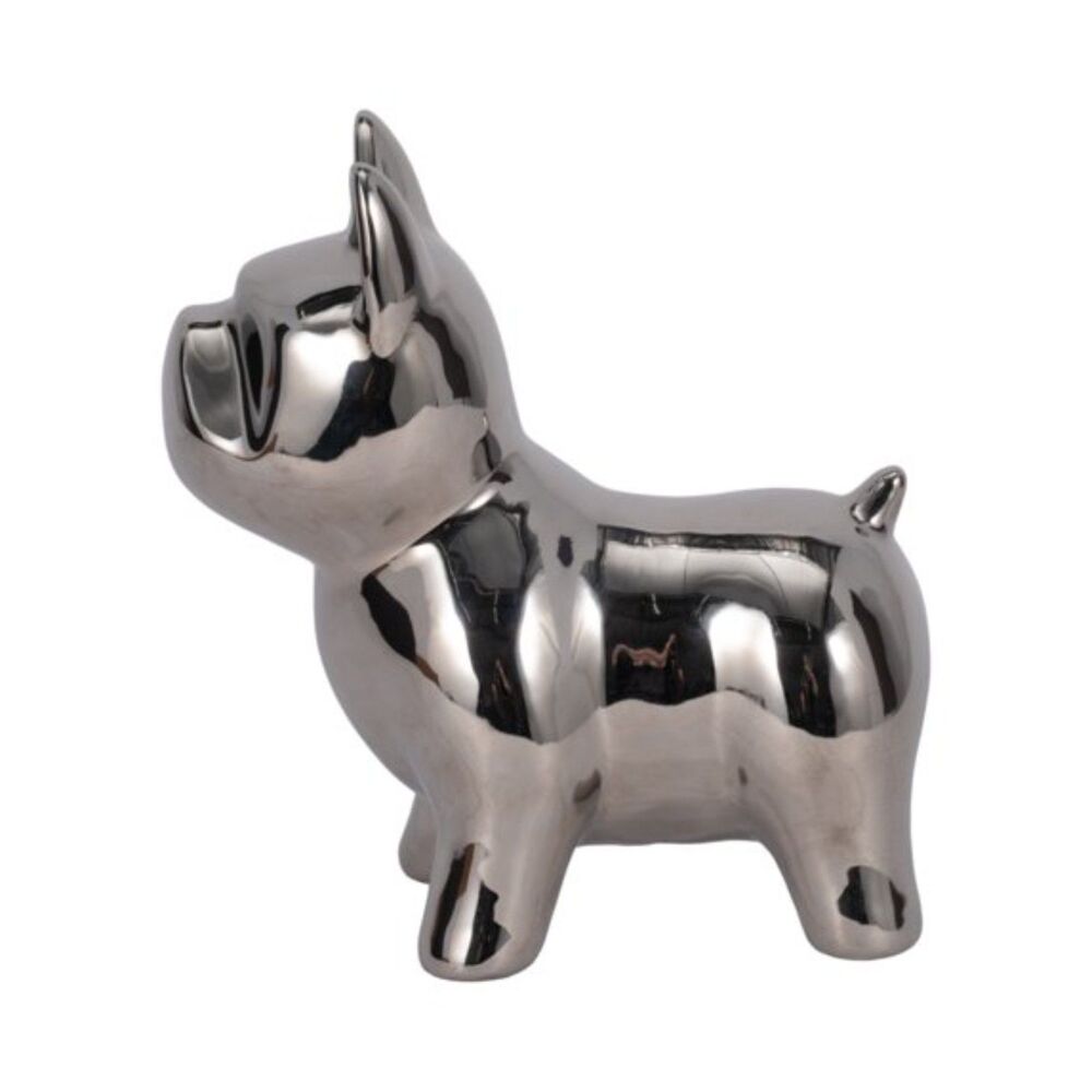 Frenchie silver ceramic dog figurine statue tabletop decor